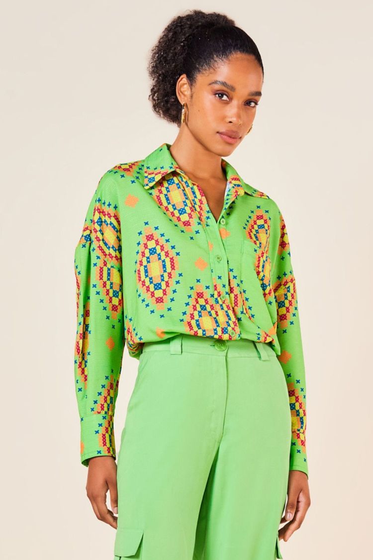 CAMISAO MANGA LONGA ESTAMPA PONTO CRUZ JADE G - EST PONTO CRUZ JADE - 254704