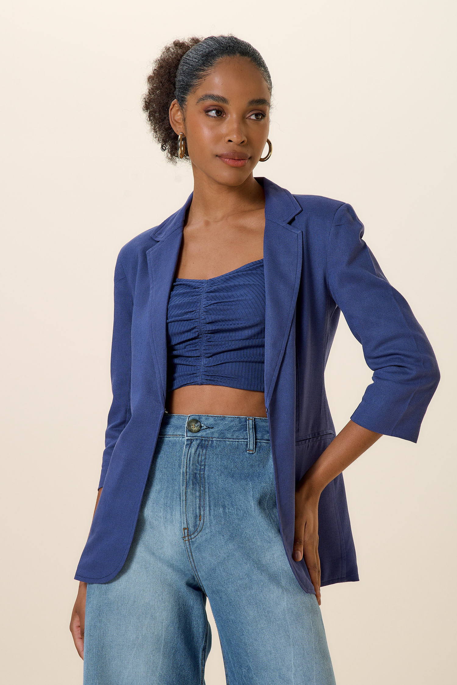 BLAZER ALONGADO LINHO 3/4-ONIX P - ONIX - 255282