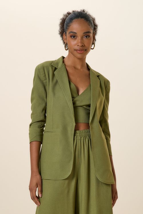 BLAZER ALONGADO LINHO 3/4 VERDE ESCURO