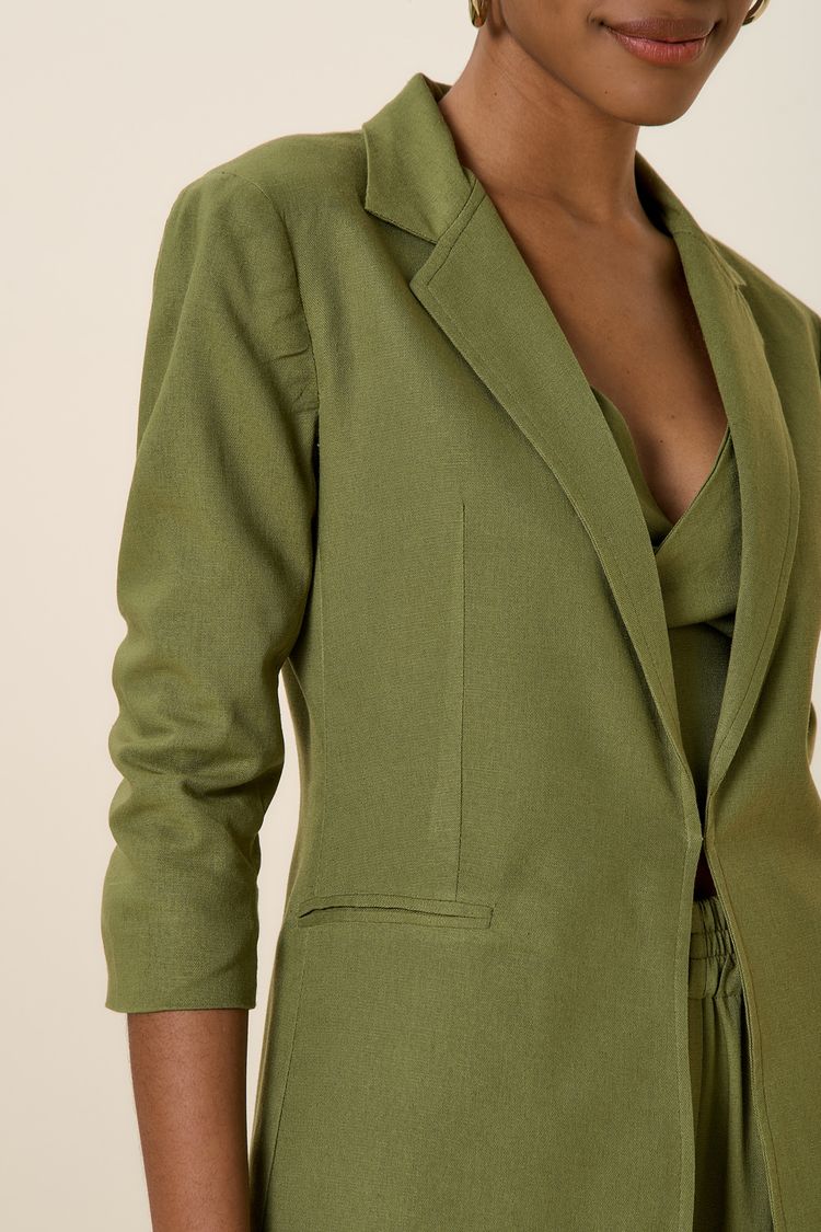 BLAZER ALONGADO LINHO 3/4-VERDE ESCURO P - VERDE ESCURO - 255299