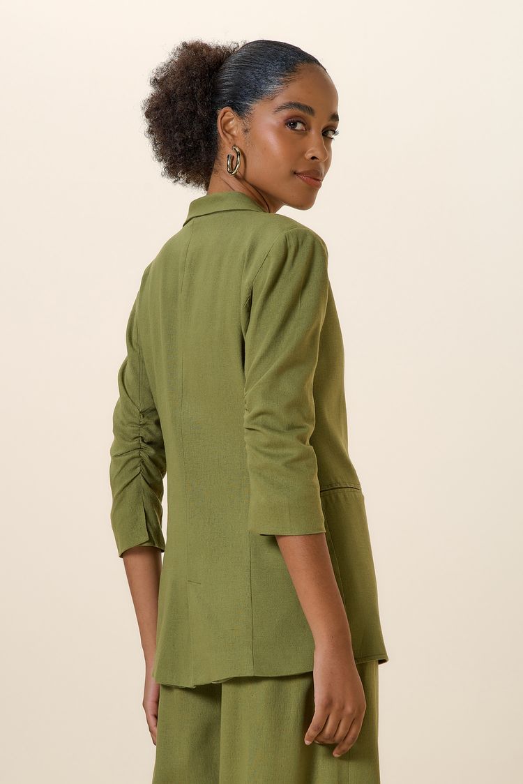 BLAZER ALONGADO LINHO 3/4-VERDE ESCURO P - VERDE ESCURO - 255304