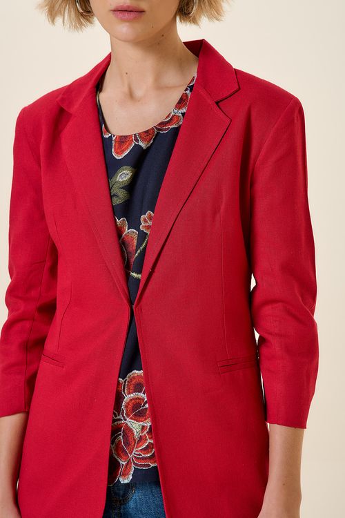 BLAZER ALONGADO LINHO 3/4 RUBY