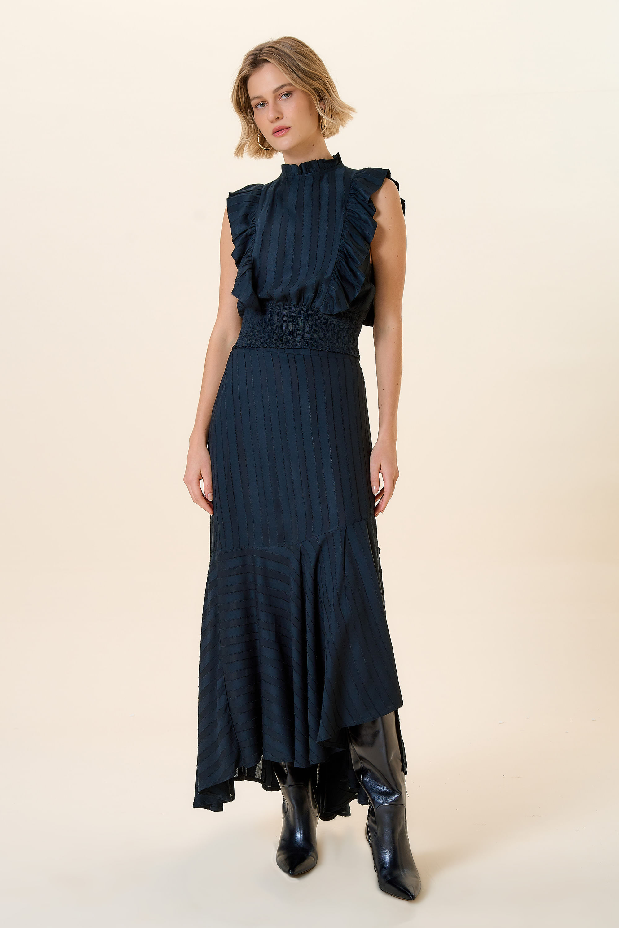 SAIA LONGA VISCOSE LISTRAS-PRETO GG - PRETO - 255512