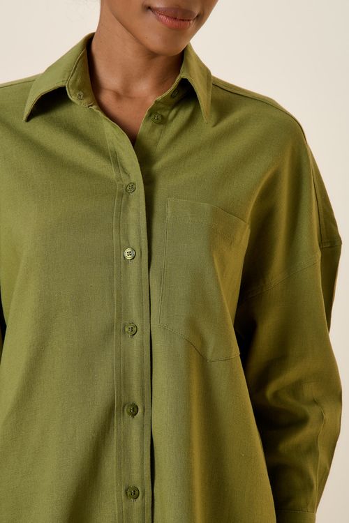 CAMISAO AMPLO LINHO MANGA CUMPRIDA VERDE ESCURO