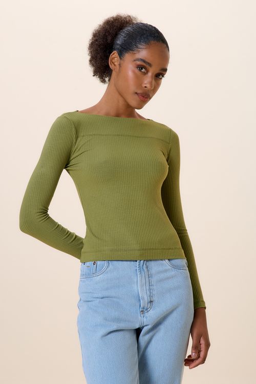 BLUSA CANOA MANGA COMPRIDA-VERDE ESCURO