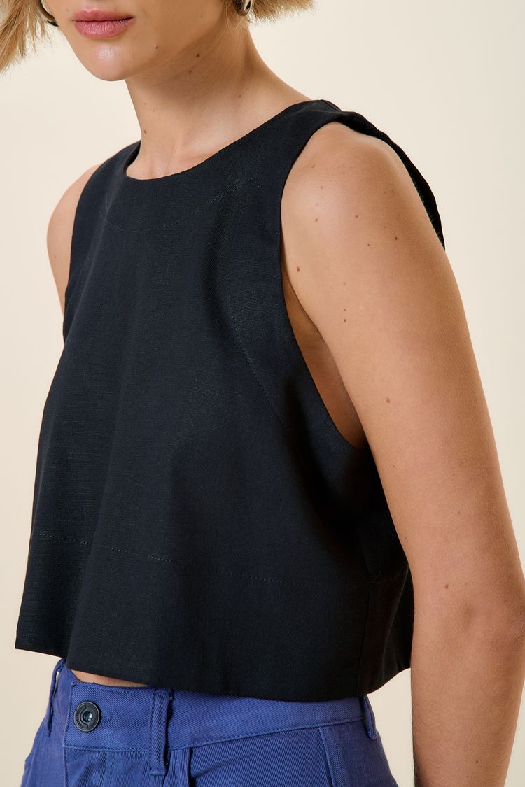 CAMISETA LINHO ARREMATES PRETO G - PRETO - 256633