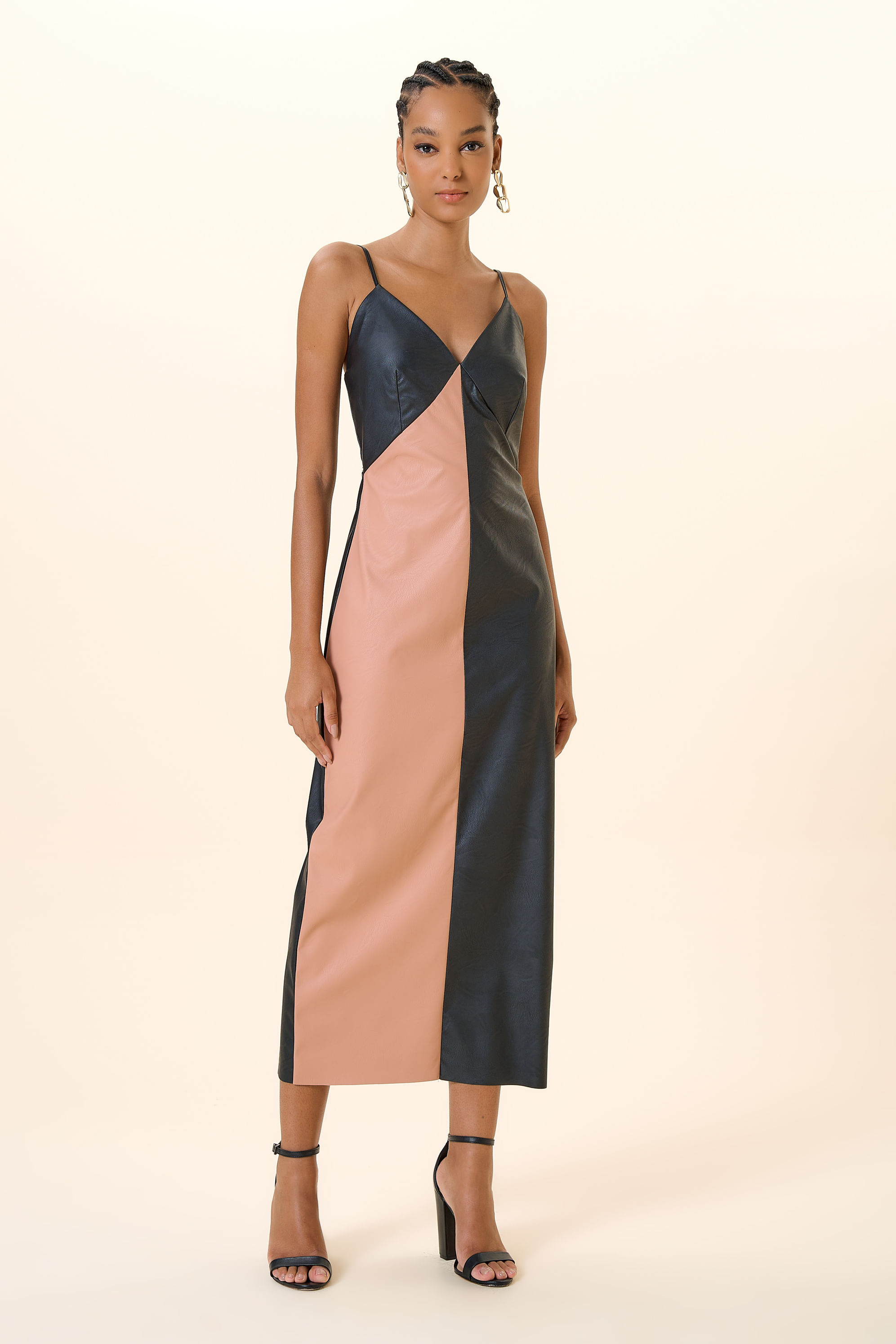 VESTIDO COURO BICOLOR UNICA P - UNICA - 257010