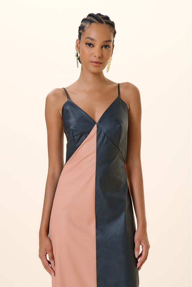 VESTIDO COURO BICOLOR UNICA P - UNICA - 257015