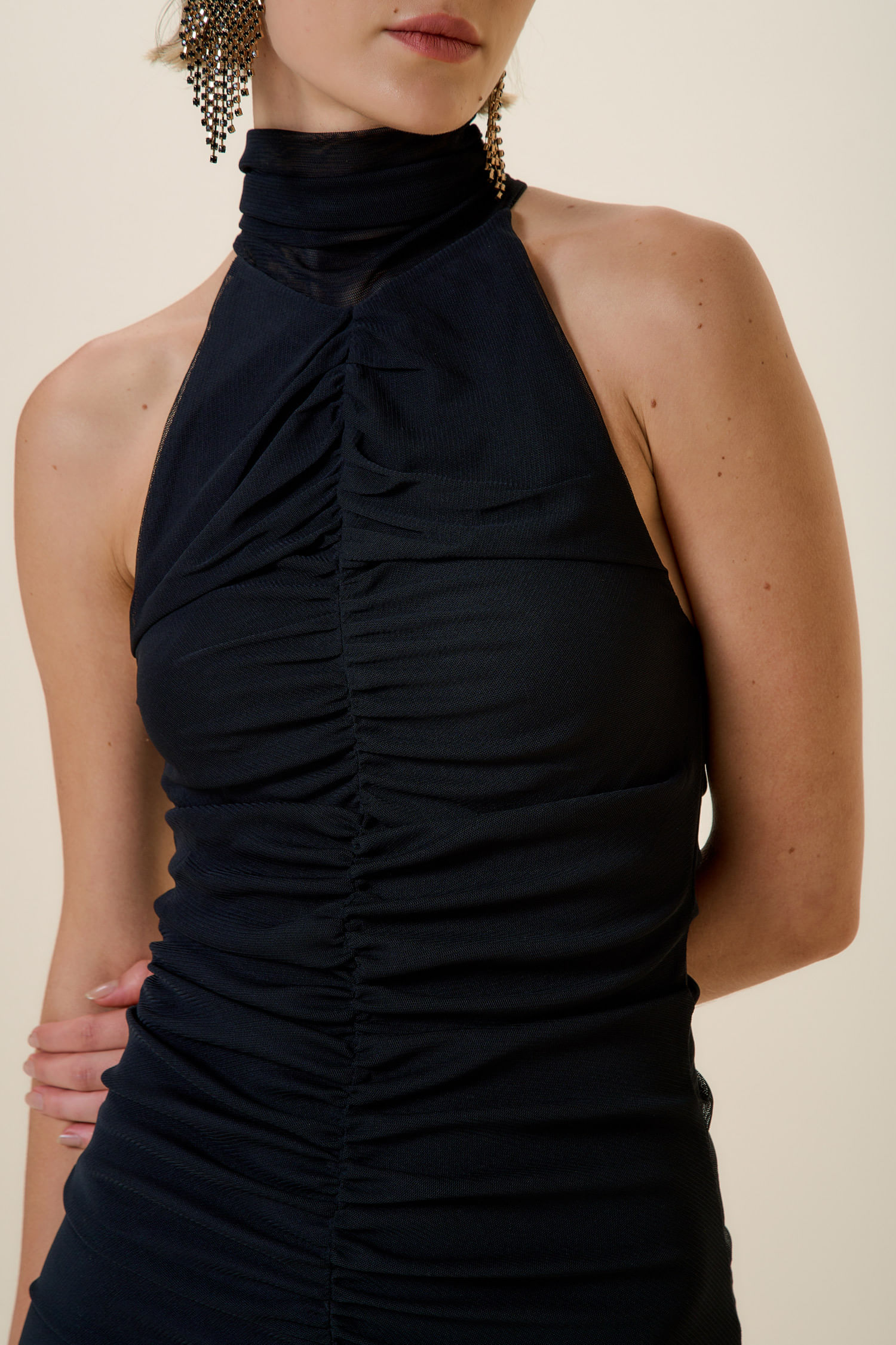 VESTIDO GOLA ALTA SEM MANGA TULE PRETO P - PRETO - 257117