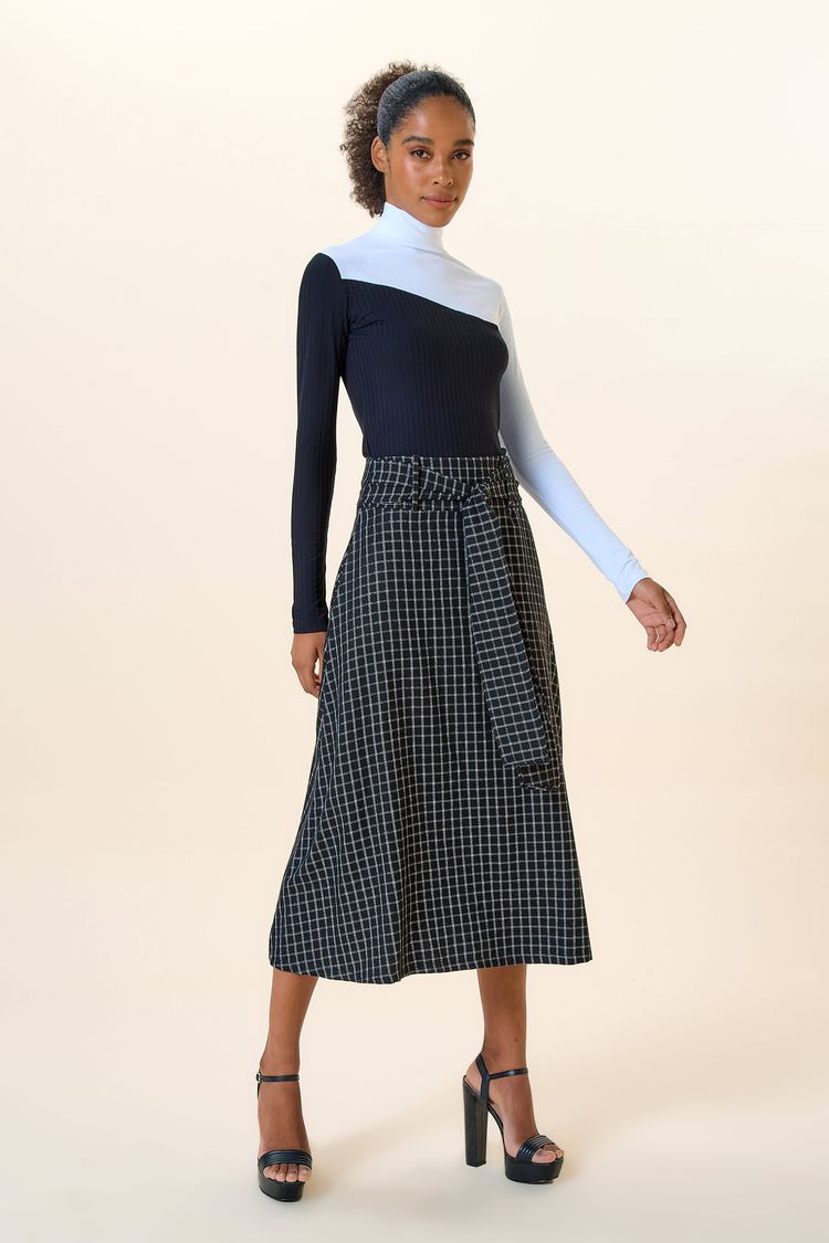 SAIA MIDI XADREZ PRETO PP - PRETO - 257465