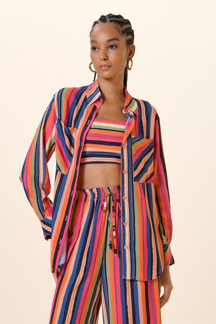 CAMISA MANGA LONGA COM BOLSOS ESTAMPA  DE COLORES M - EST DE COLORES - 257698