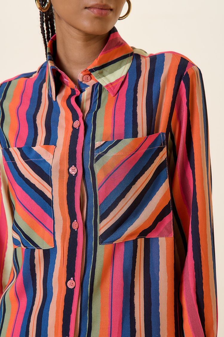 CAMISA MANGA LONGA COM BOLSOS ESTAMPA  DE COLORES M - EST DE COLORES - 257702