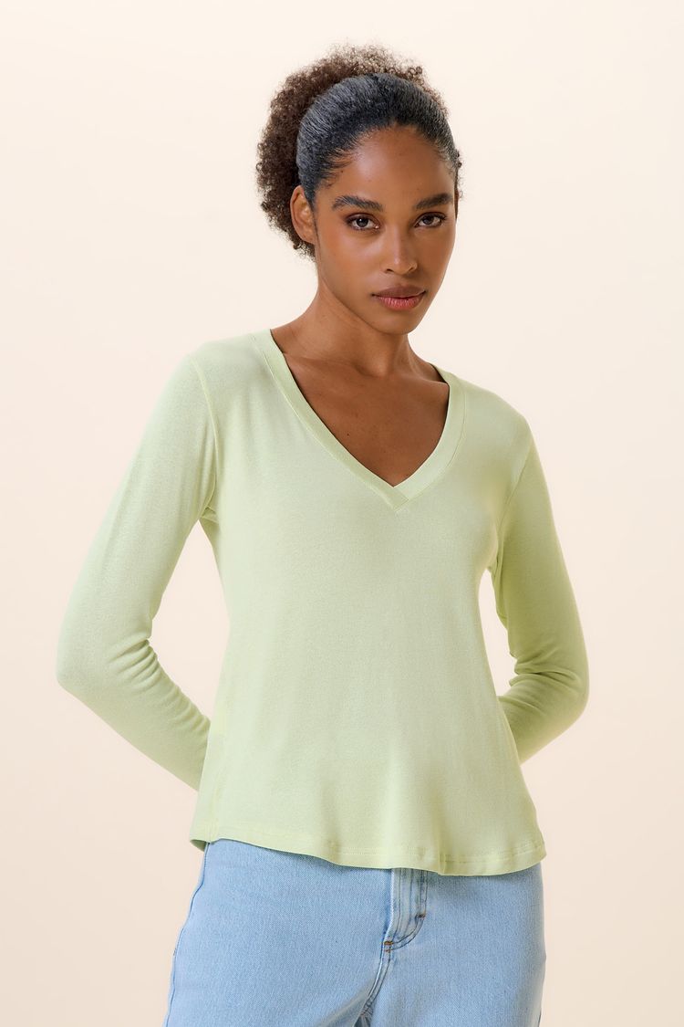BLUSA GOLA V MANGA COMPRIDA ALOE VERA P - ALOE VERA - 257733