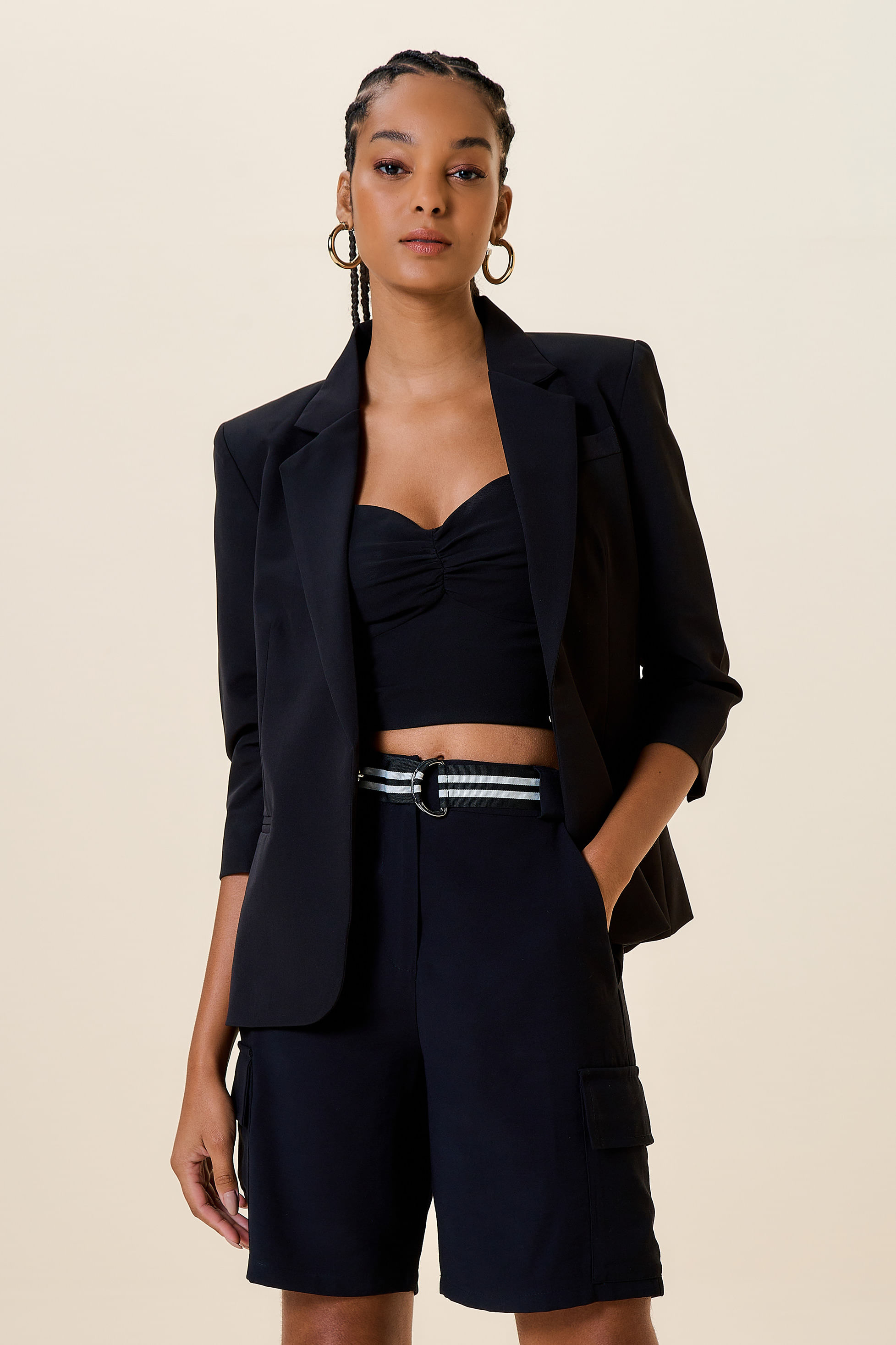 TOP CROPPED ALCAS PESPONTADAS PRETO PP - PRETO - 257874