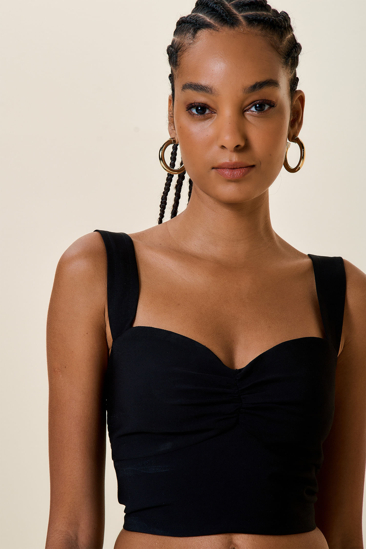 TOP CROPPED ALCAS PESPONTADAS PRETO PP - PRETO - 257884