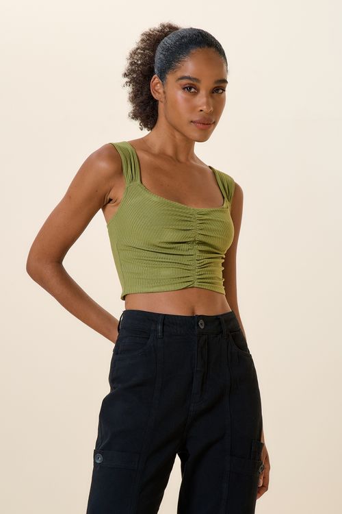 TOP CROPPED FRANZIDO VERDE ESCURO