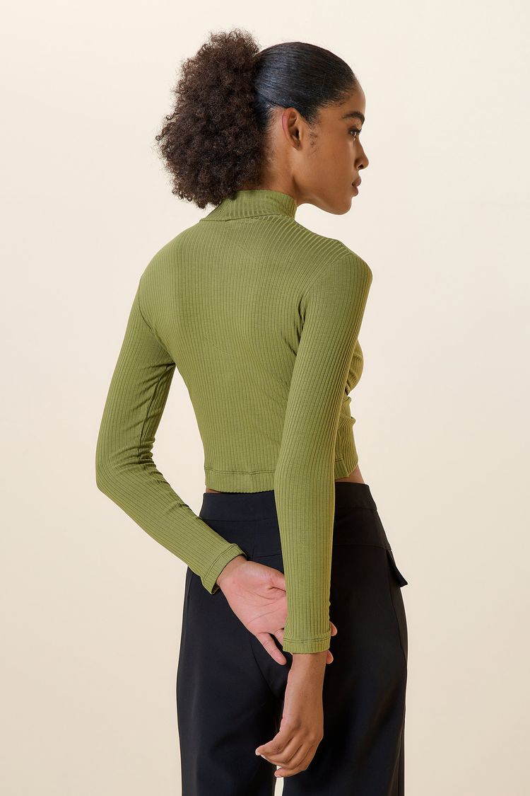 BLUSA GOLA ALTA TORCIDA MANGA LONGA VERDE ESCURO P - VERDE ESCURO - 258393