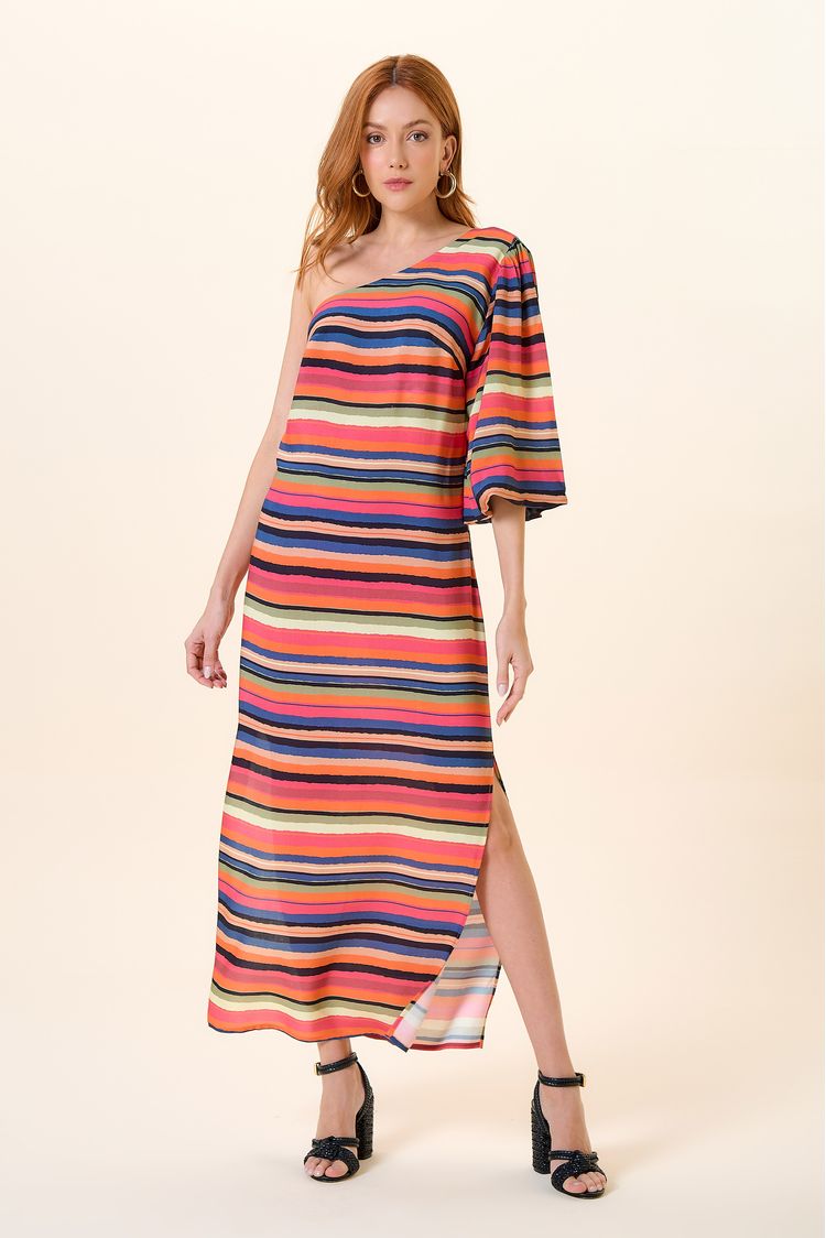 VESTIDO LONGO 1 OMBRO E FENDA LATERAL ESTAMPA DE COLORES PP - EST DE COLORES - 258527