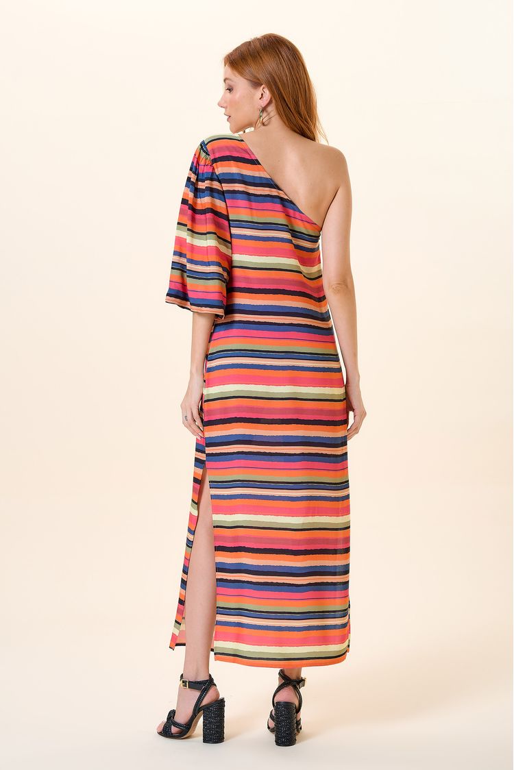 VESTIDO LONGO 1 OMBRO E FENDA LATERAL ESTAMPA DE COLORES PP - EST DE COLORES - 258542