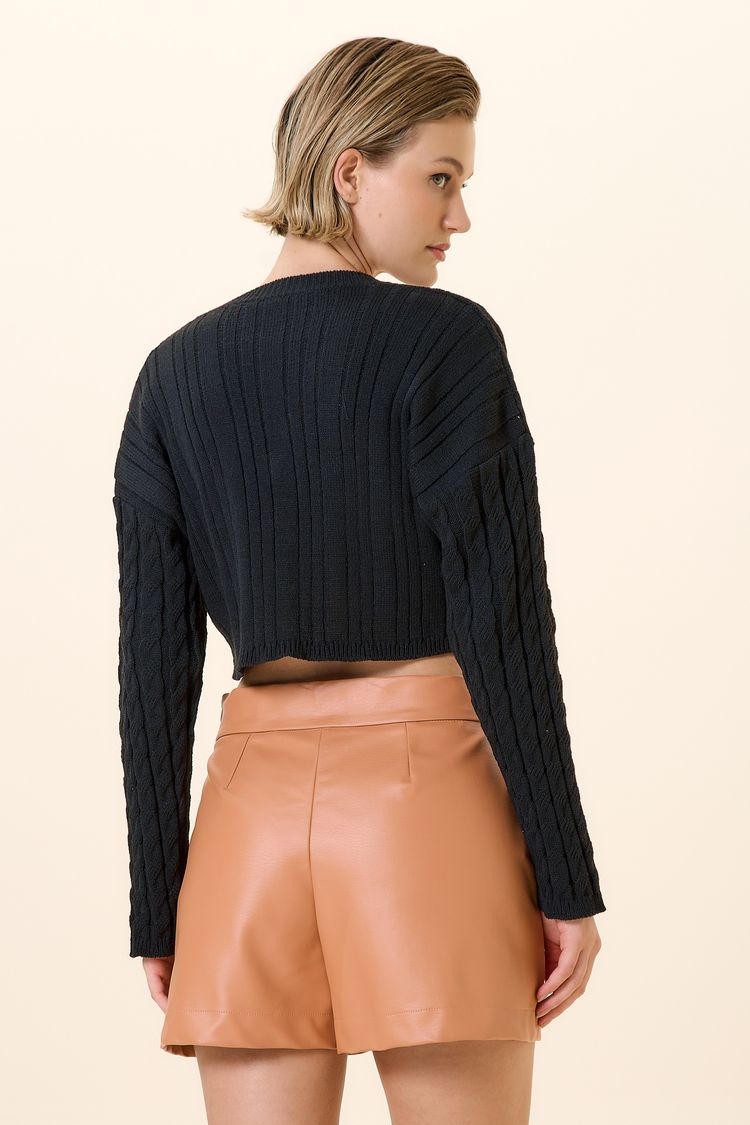 BLUSA DECOTE BORDADO TRICOT-PRETO P - PRETO - 258971