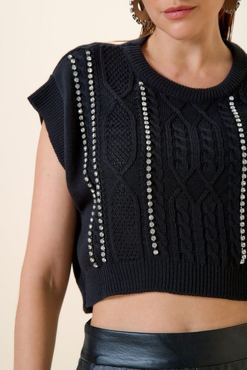 CROPPED STRASS TRICOT PRETO