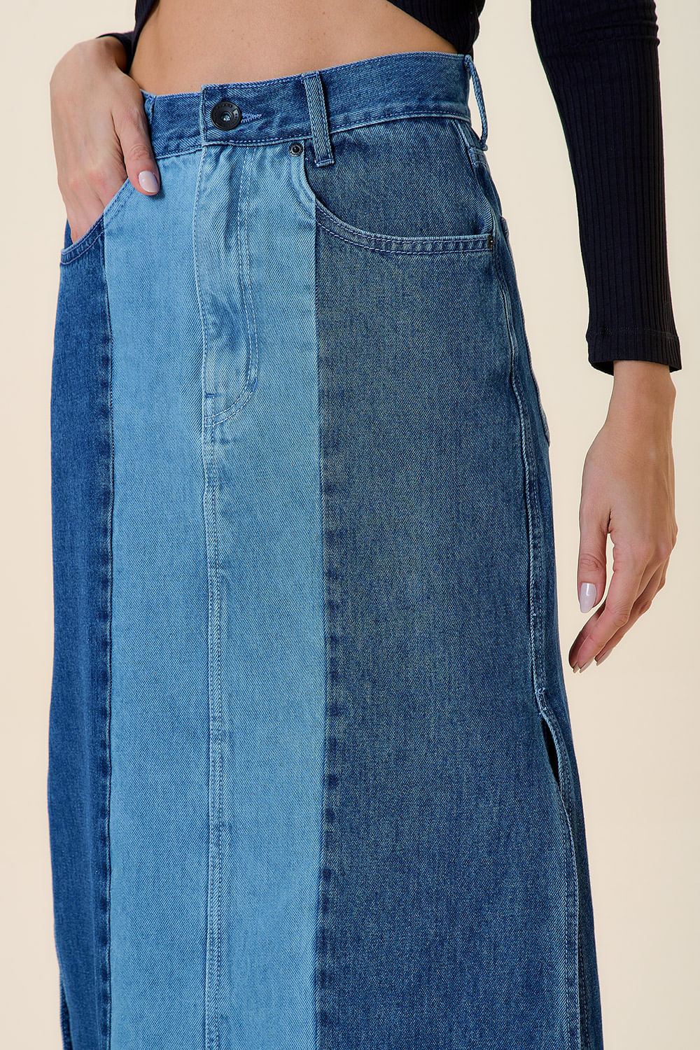 SAIA LONGA MIX TECIDO JEANS 42 - JEANS - 259651