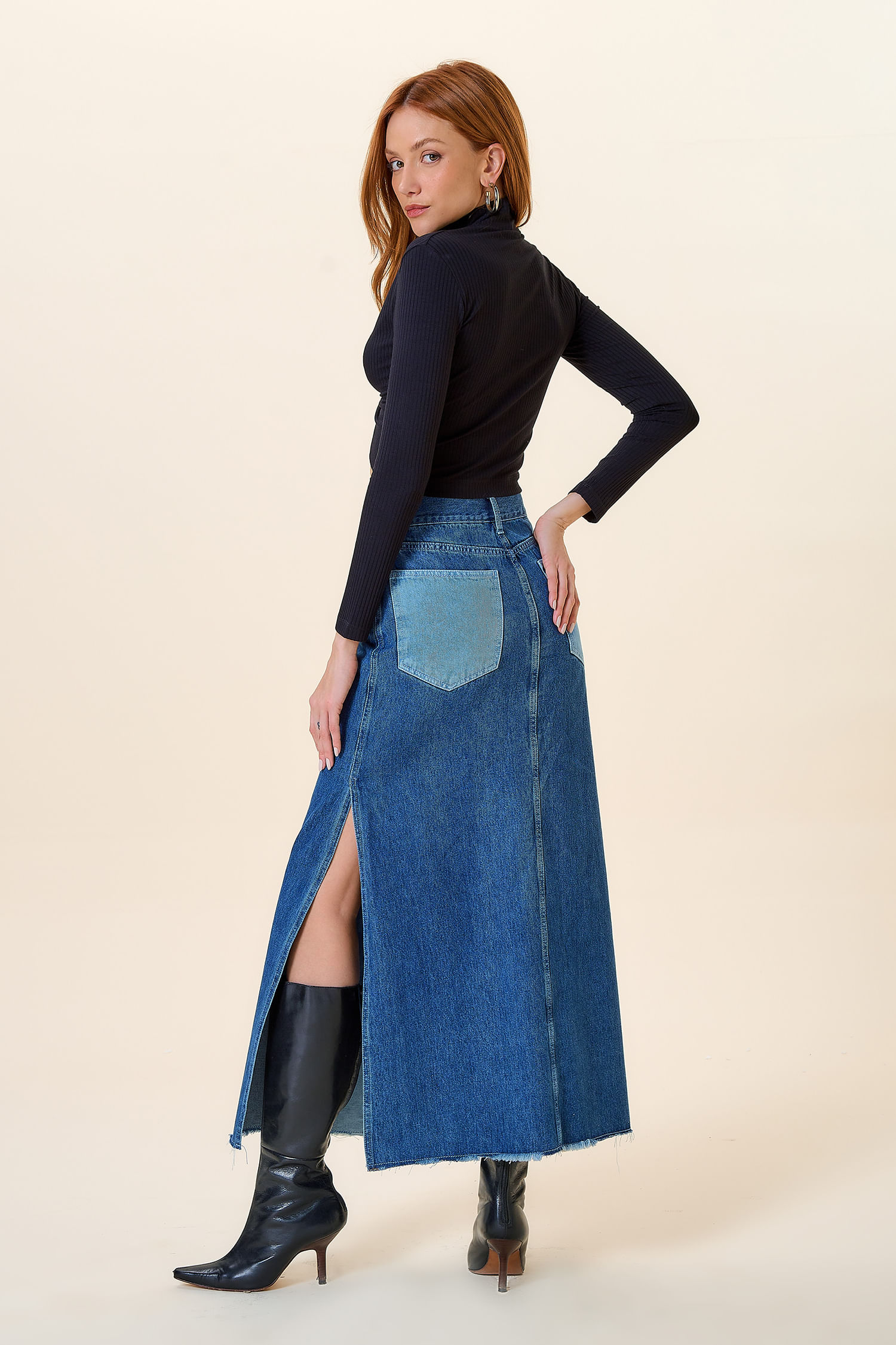 SAIA LONGA MIX TECIDO JEANS 42 - JEANS - 259657