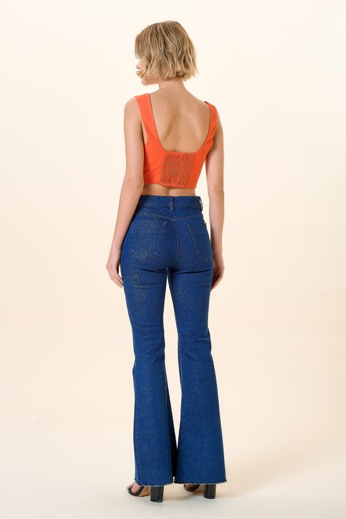 CALCA FLARE CINTURA ALTA JEANS ESCURO