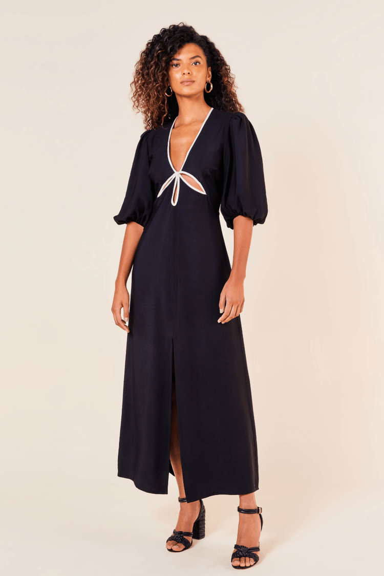 VESTIDO LONGO VISCOSE DECOTE V -PRETO / PEROLA PP - PRETO / PEROLA - 261872