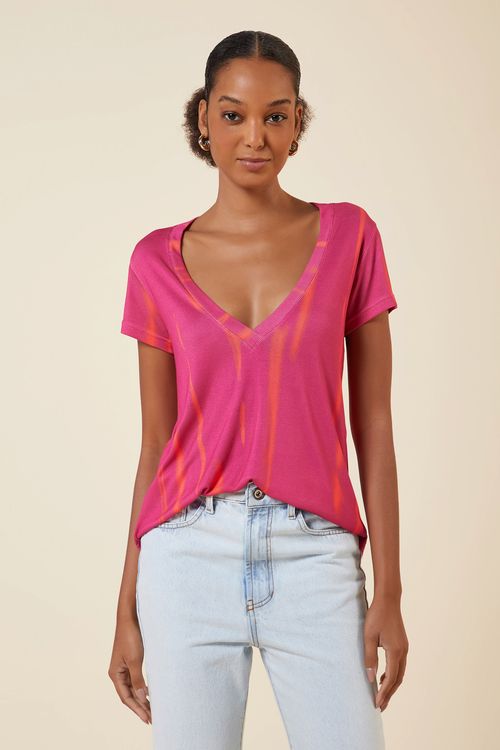 BLUSA DECOTE  V TULE ESTAMPA  ORLA ROSE