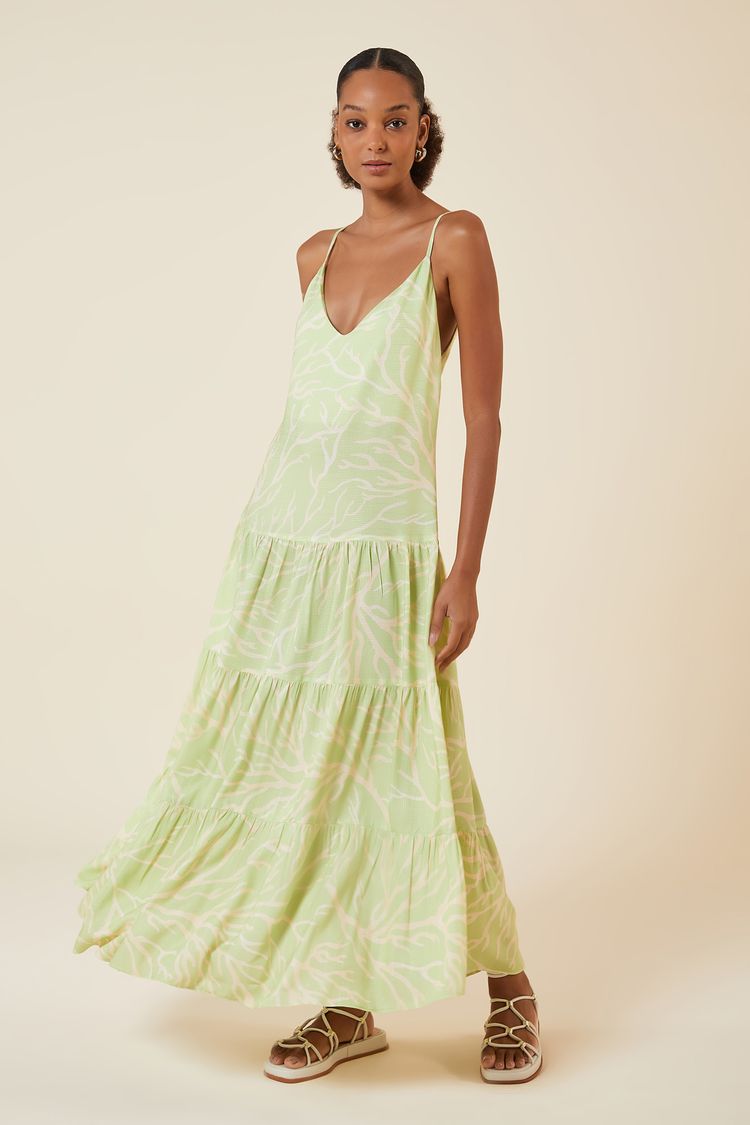 VESTIDO LONGO COM DECOTE V ESTAMPA CORAIS PP - EST CORAIS - 262044