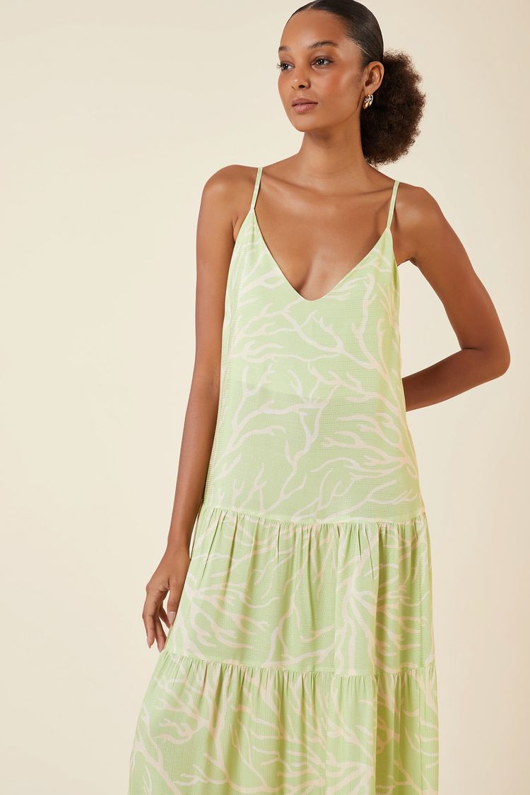VESTIDO LONGO COM DECOTE V ESTAMPA CORAIS PP - EST CORAIS - 262049