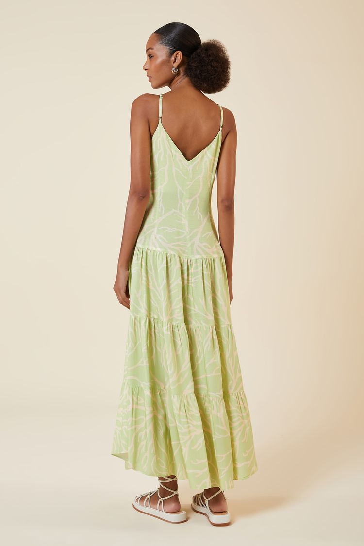 VESTIDO LONGO COM DECOTE V ESTAMPA CORAIS PP - EST CORAIS - 262059