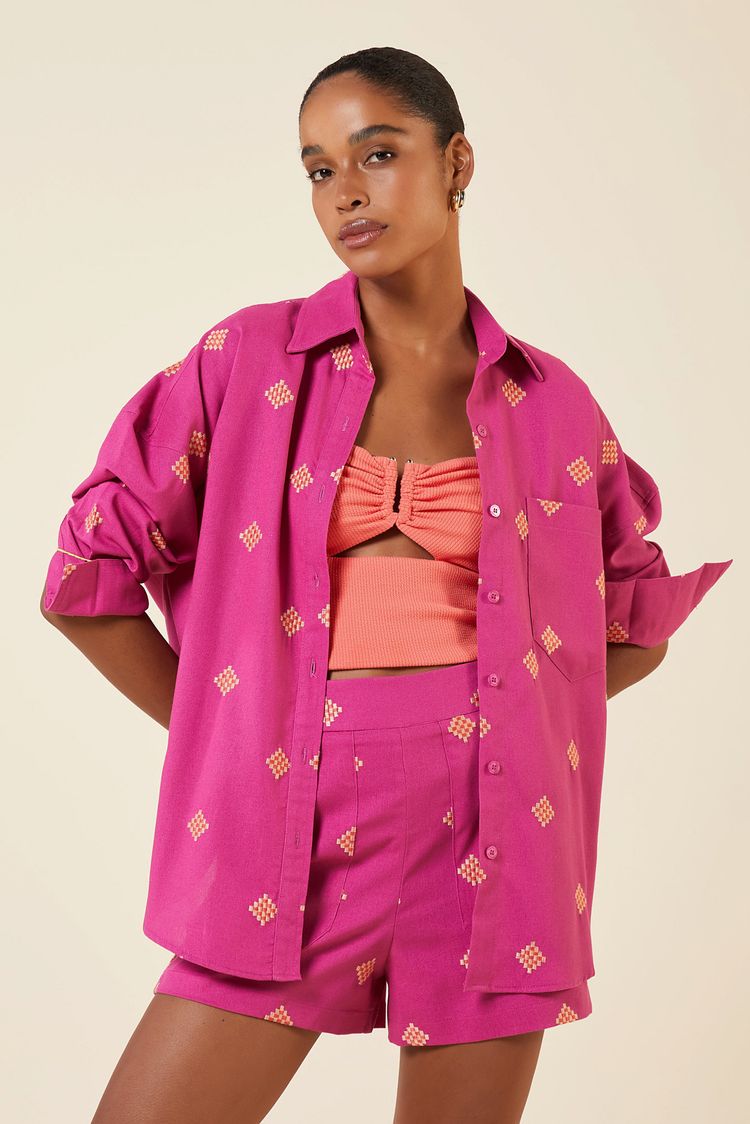 CAMISAO LINHO LOSANGOS ROSE M - ROSE - 262585
