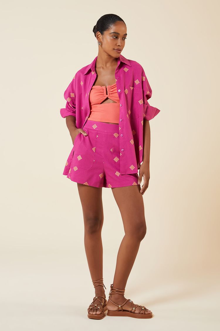 CAMISAO LINHO LOSANGOS ROSE M - ROSE - 262590