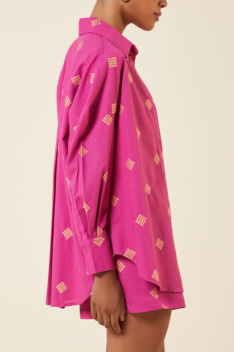CAMISAO LINHO LOSANGOS ROSE M - ROSE - 262595