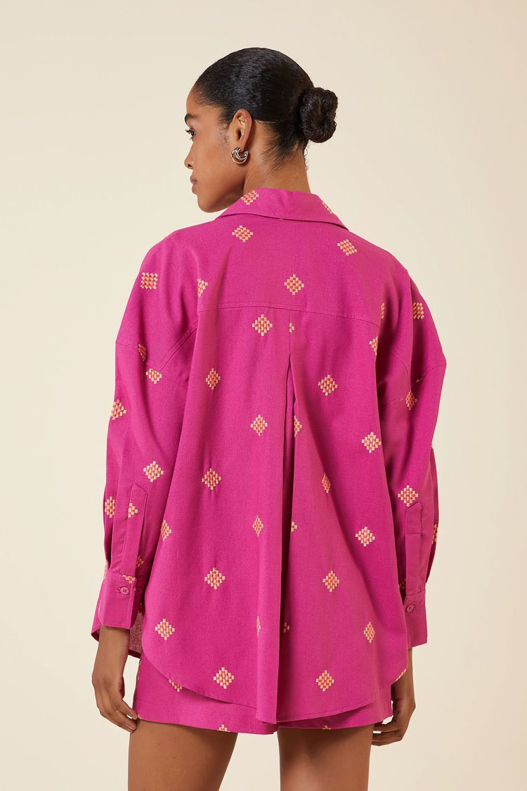 CAMISAO LINHO LOSANGOS ROSE M - ROSE - 262600