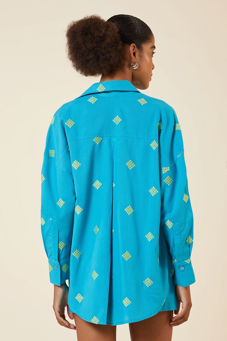 CAMISAO LINHO LOSANGOS TURQUESA G - TURQUESA - 262615