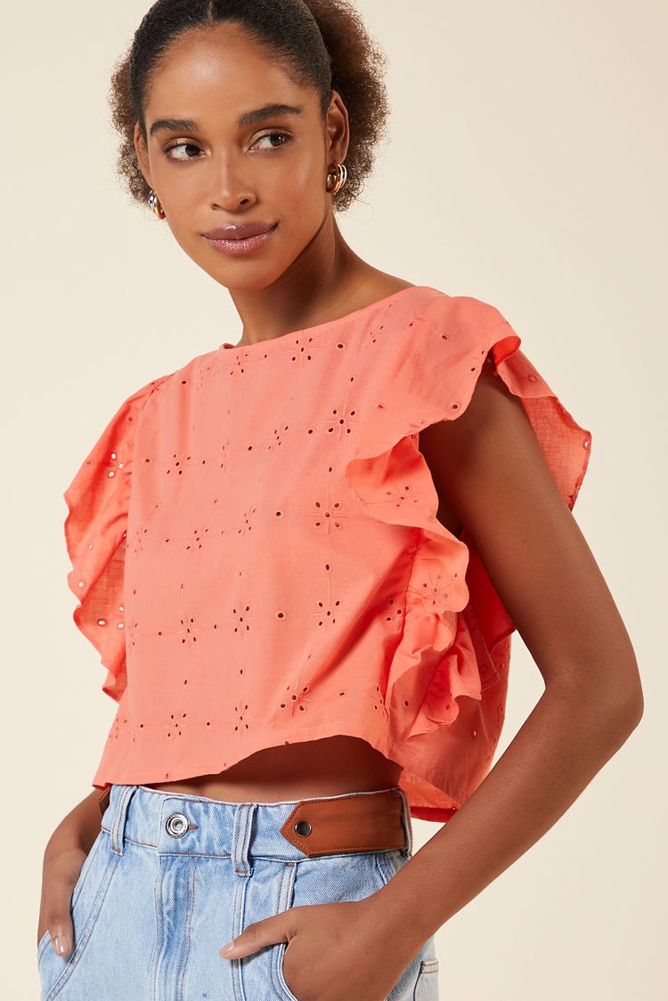 BLUSA BABADO LAISE CORAL M - CORAL - 262919