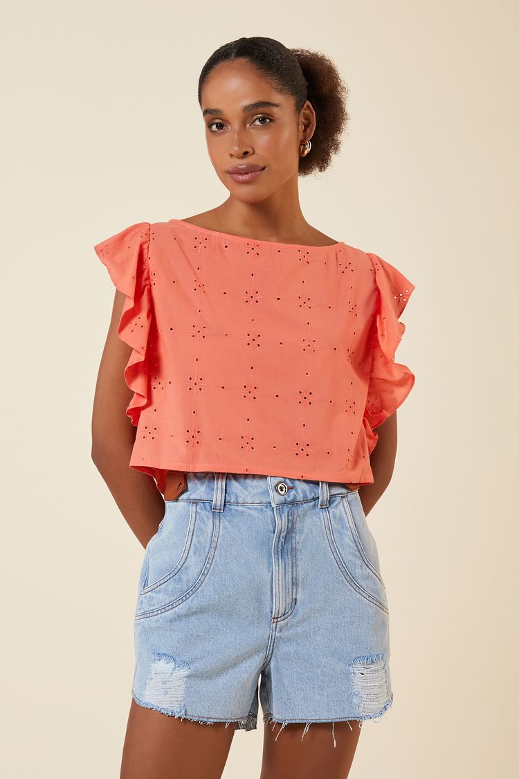 BLUSA BABADO LAISE CORAL M - CORAL - 262924