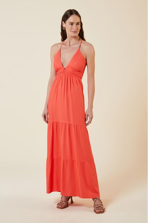 VESTIDO LONGO DET ARGOLA CORAL