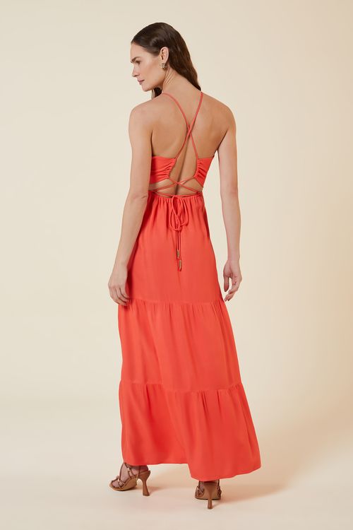 VESTIDO LONGO DET ARGOLA CORAL