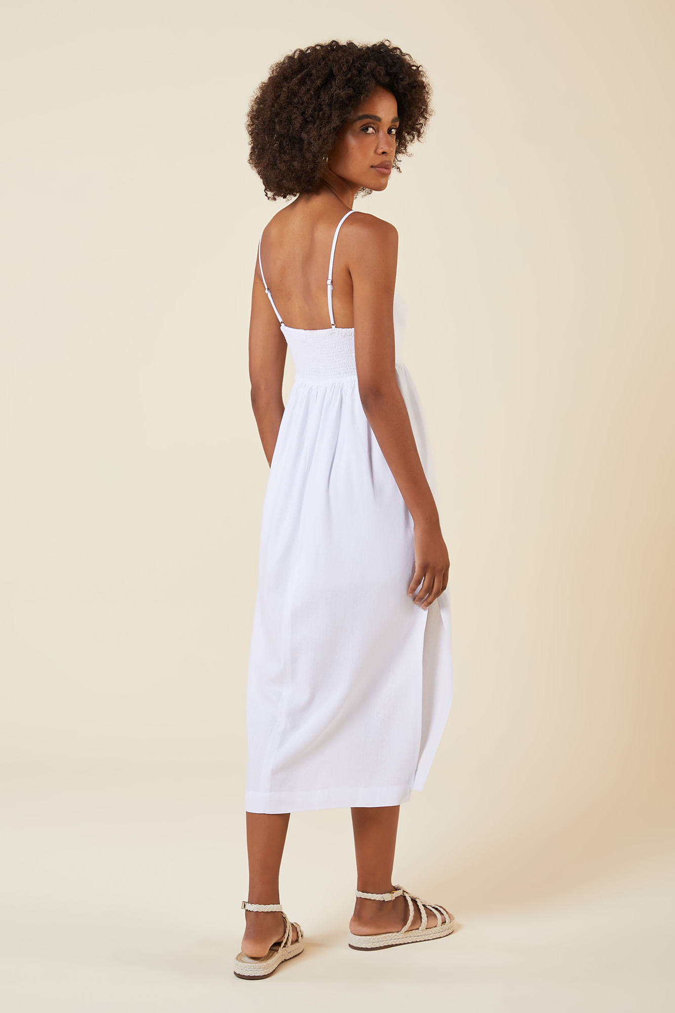 VESTIDO LINHO MIDI BRANCO M - BRANCO - 263577