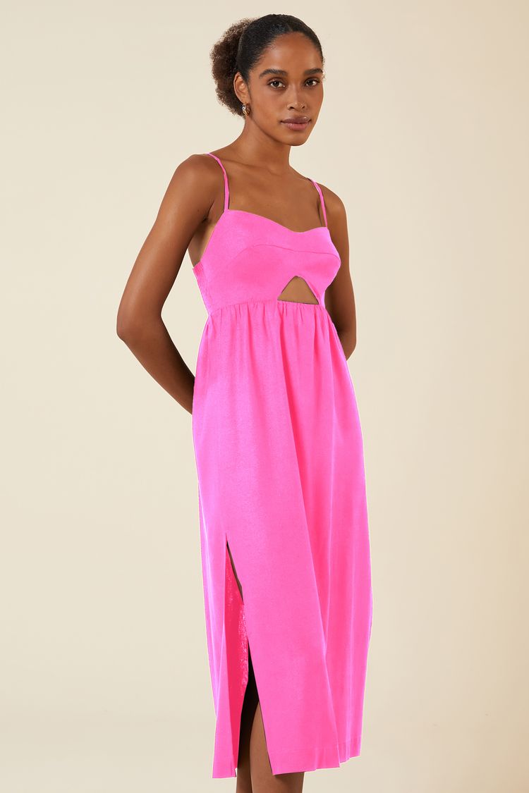 VESTIDO LINHO MIDI ROSE P - ROSE - 263608