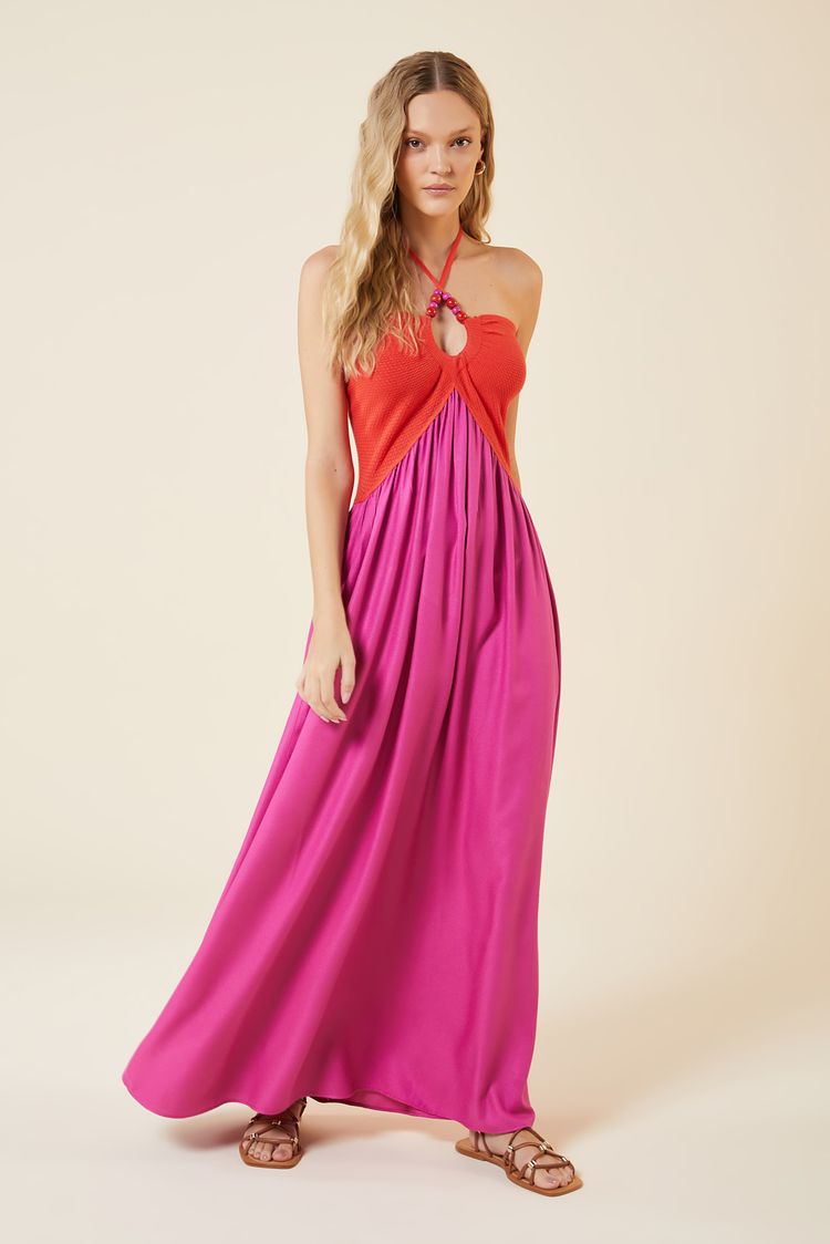 VESTIDO MIX TRICOT CORAL / ROSE PP - CORAL / ROSE - 263808