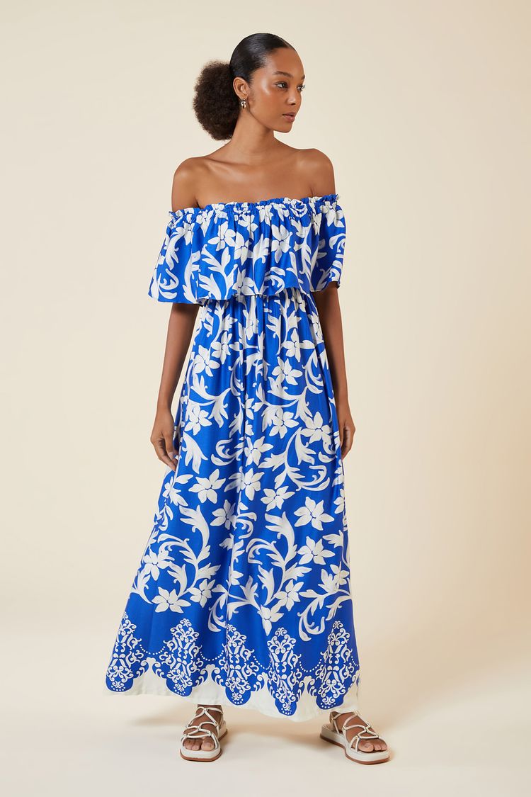 VESTIDO LONGO ESTAMPA  BELLA AZUR PP - EST BELLA AZUR - 264122