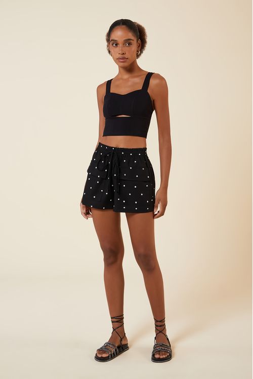 SHORT LINHO POAS PRETO / CREME