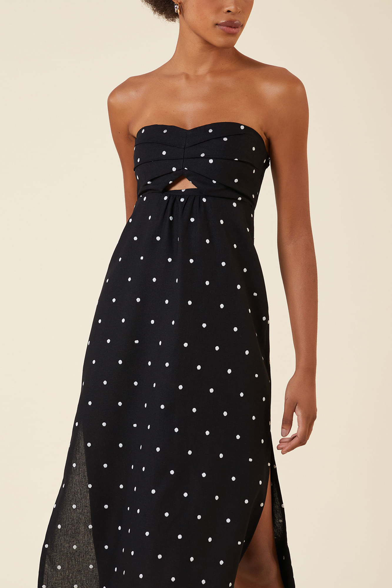 VESTIDO MIDI LINHO POAS PRETO M - PRETO - 264847