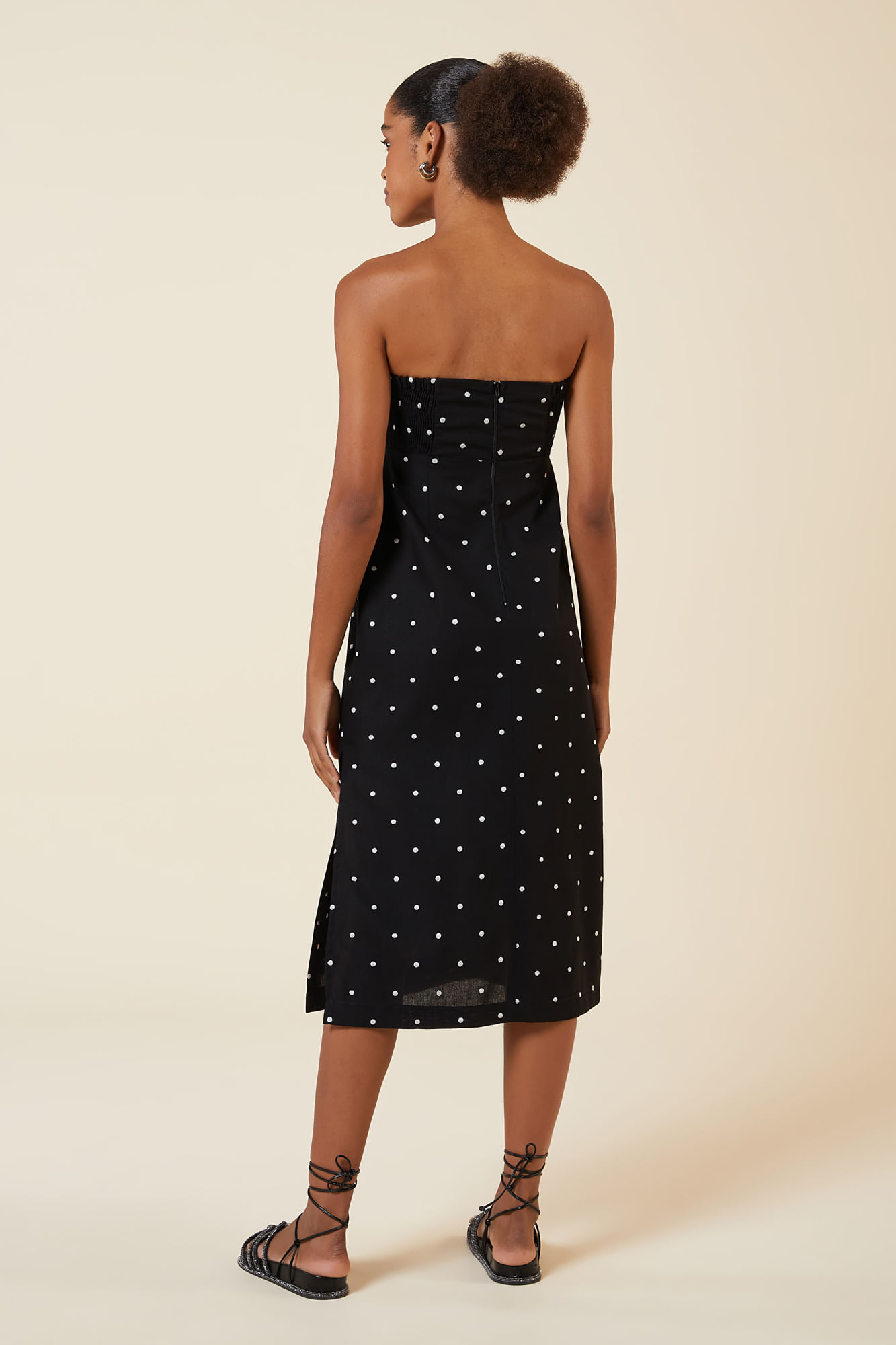 VESTIDO MIDI LINHO POAS PRETO M - PRETO - 264852