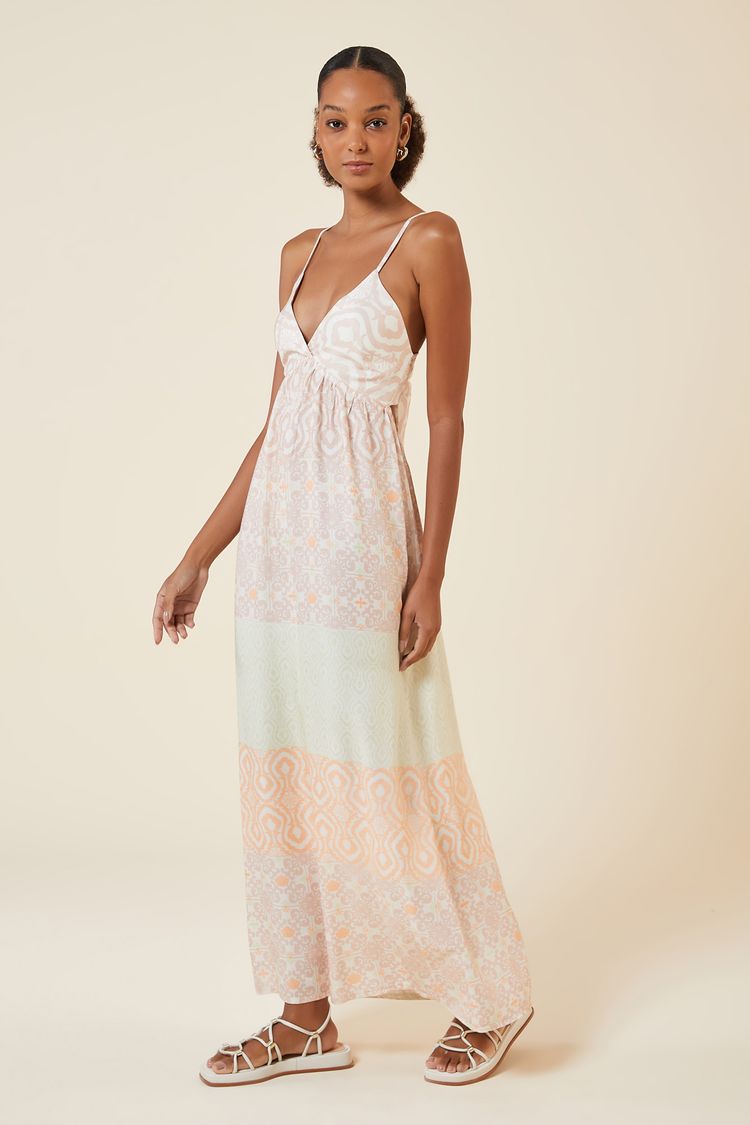 VESTIDO LONGO COM AMARRAÇÃO  ESTAMPA BALNEARIO P - EST BALNEARIO - 264931